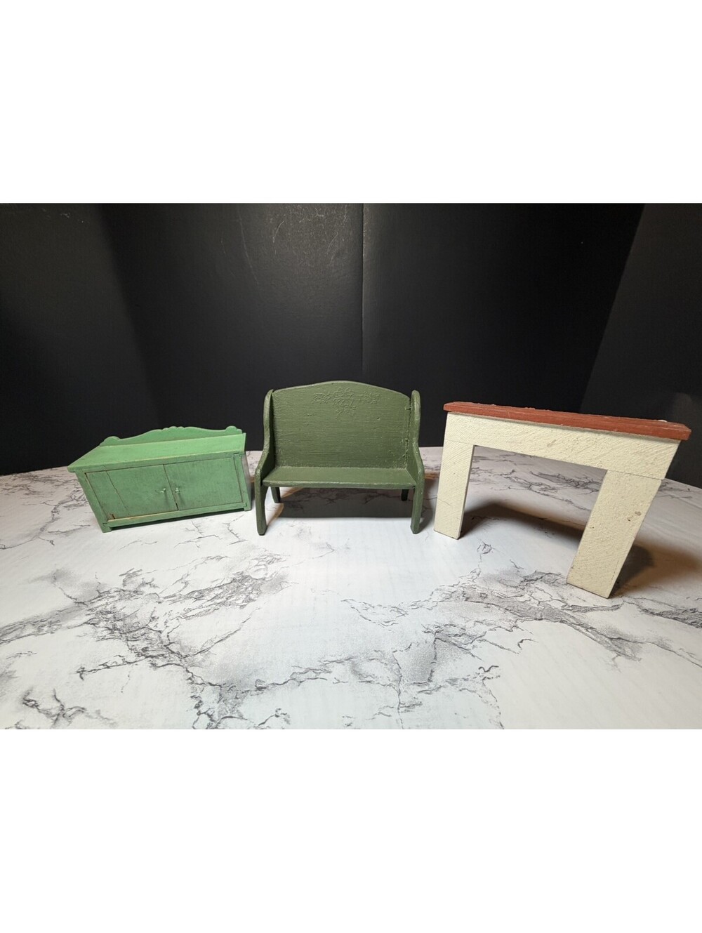 Mini Antique Dollhouse Furniture / Doll House Accessories Lot Of 3